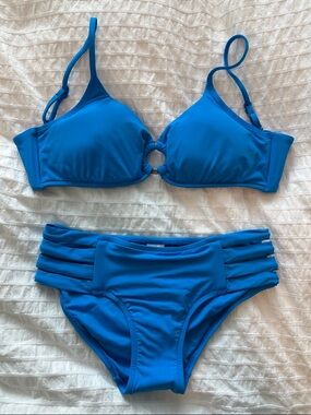 Seafolly Bright Blue Ring-Front Strappy Bikini Set